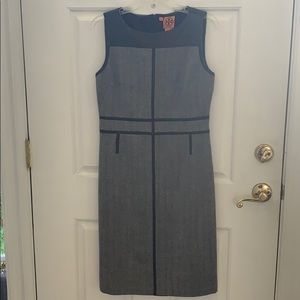 Tory Burch black tweed leather trim dress sz 8